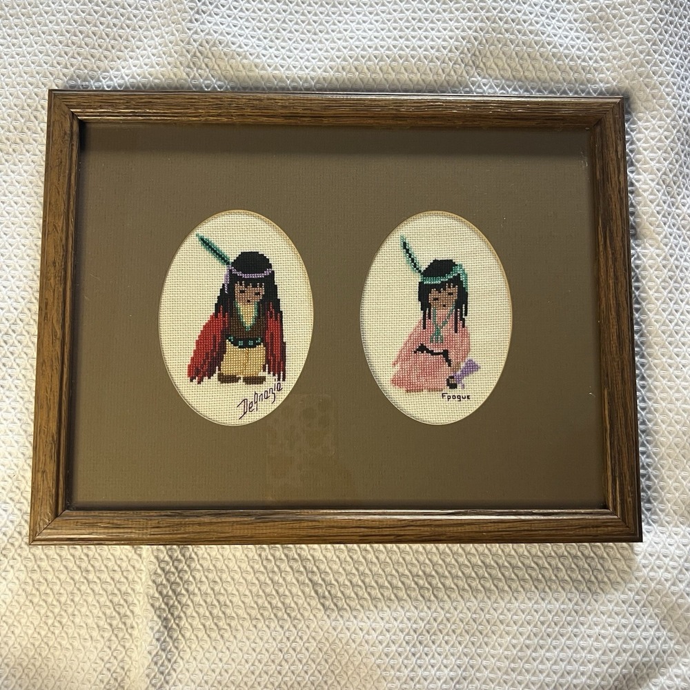 Ted DeGrazia Native American Cross Stitch Needlepoint Framed Artwork